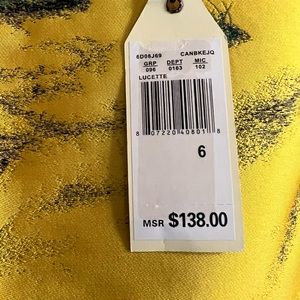 MSSP Beautiful, unique yellow dress wbird designs. Size 6. New. Never worn.